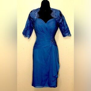 Periwinkle Blue Lace Chiffon Pleated Midi Dress Formal